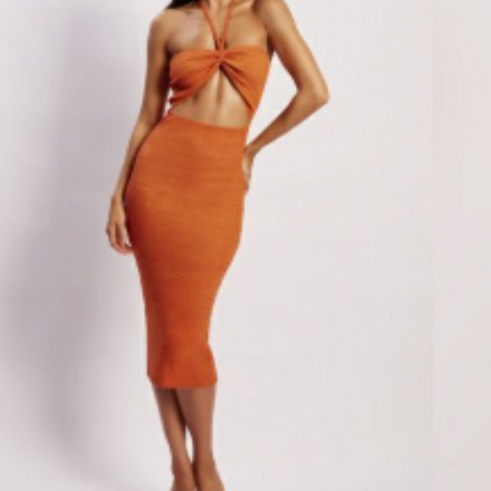 Betty Halter Midi Knitted Dress - Orange Marle (Size XS)